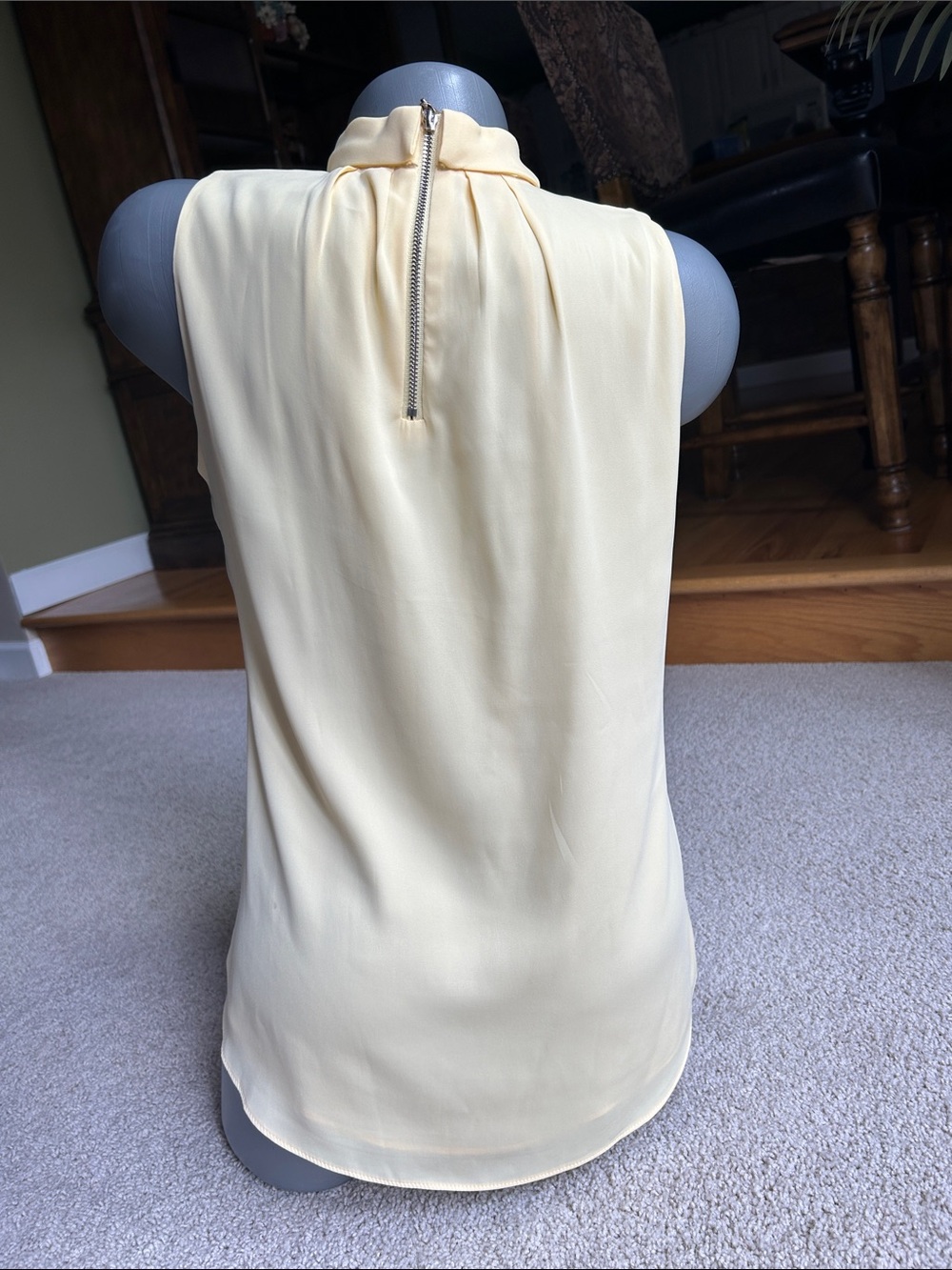 WHITE HOUSE, BLACK MARKET, CANARY, YELLOW CHOKER V-NECK BLOUSE - Picture 3 of 5